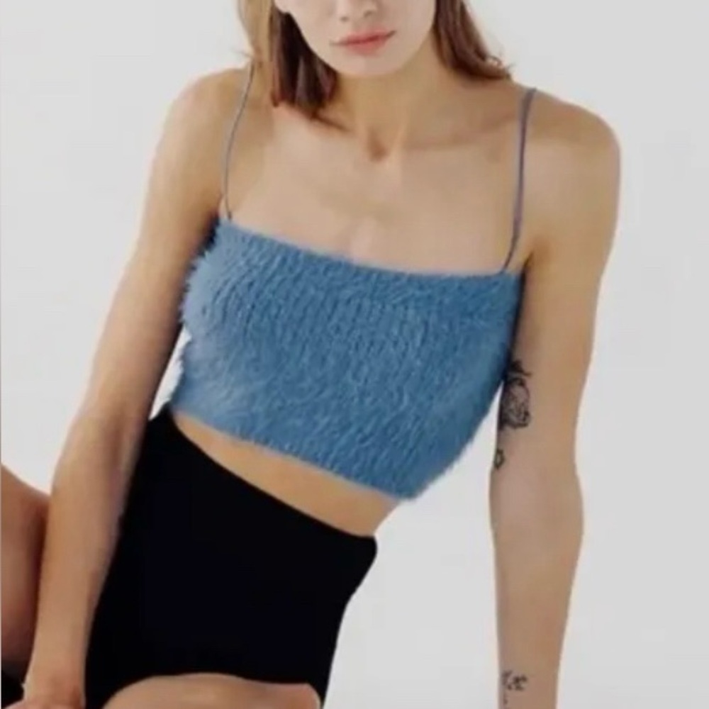 ZARA Soft Blue Fuzzy Spaghetti Strap‎ Crop Top | NWT | Medium
